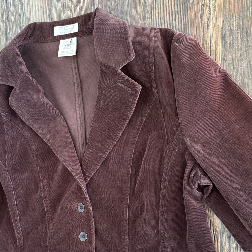 FDJ French Dressing Brown Corduroy Blazer Jacket Womens 8 Button Front Back Belt - Picture 11 of 11